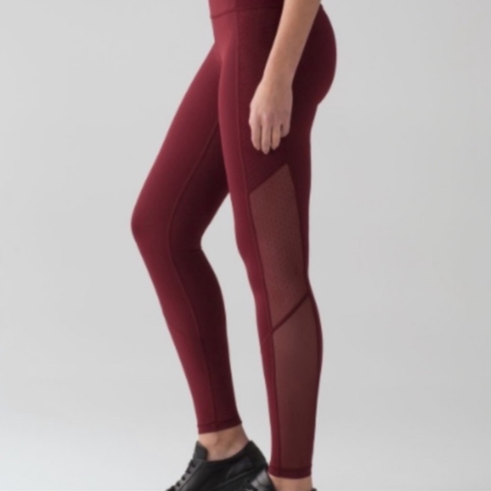 lululemon High Rise Mesh Panel Dot Legging Burgundy
